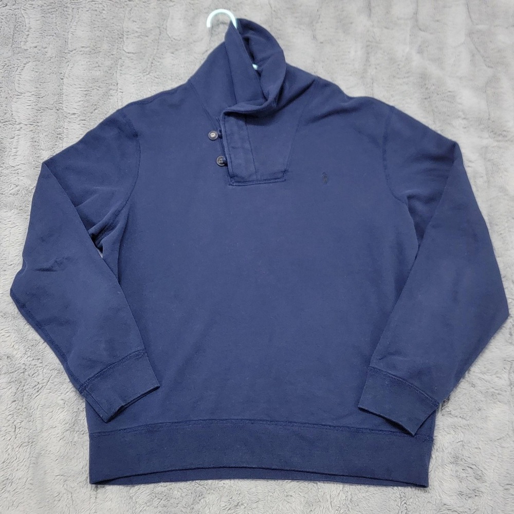 Polo Ralph Lauren Sweatshirt Mens XL Navy Blue Mock Neck Henley 1/4 Zip Fleece
